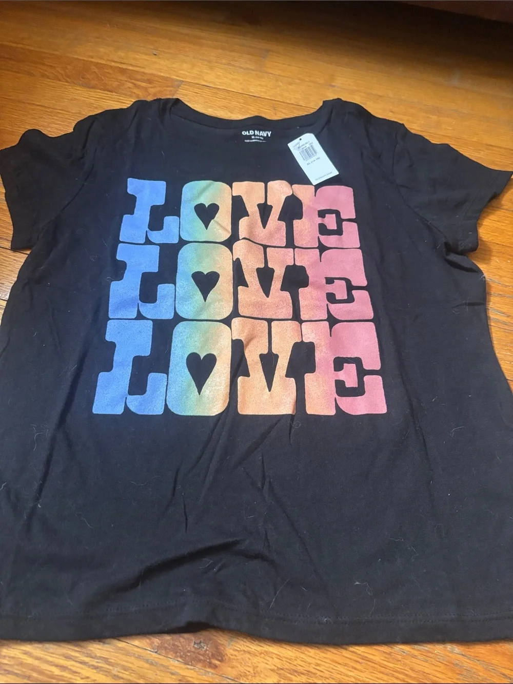 Old Navy Black Short-Sleeve Tee with Rainbow LOVE Blocks